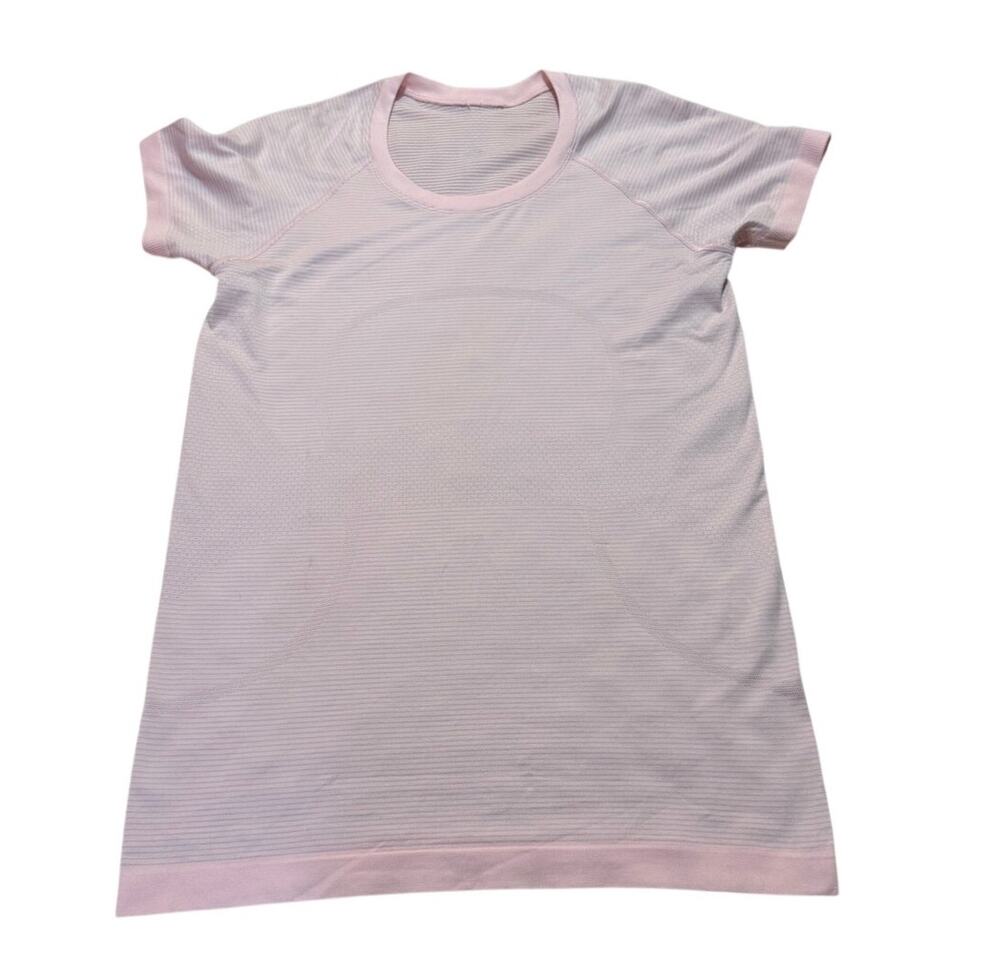Lululemon Swiftly Tech Shirt Womens 8 Pink Short Sleeve Micro Stripe (read note)
